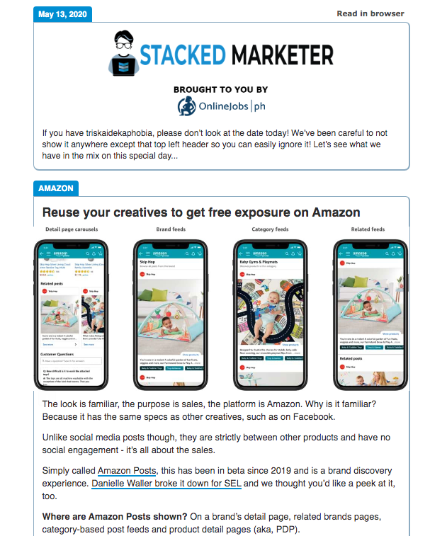 best business newsletters-stacked marketer