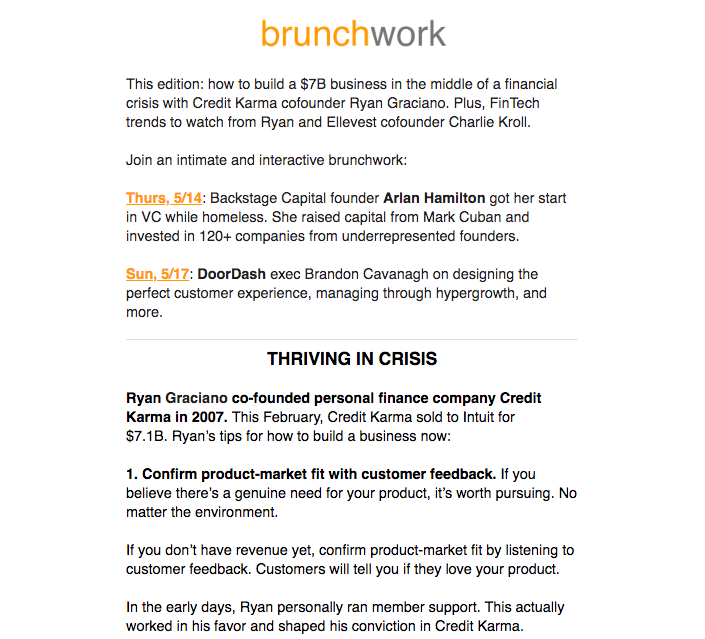 example of a brunchwork newsletter